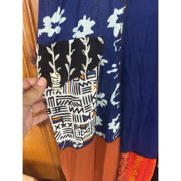 La Cera Maxi Dress Button Up Patchwork Boho Artsy Colorful Pockets Women's L NEW - Picture 5 of 9